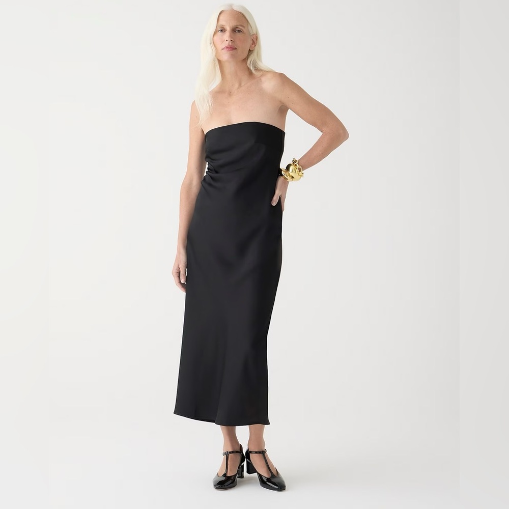 J.Crew black midi strapless Gwyneth slip dress in luster charmeuse